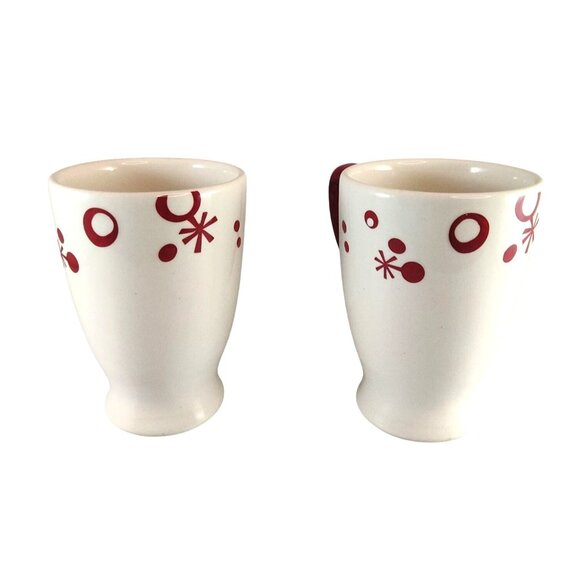 Pier 1 Set Of 2 Red & White Hand-Painted Flurry Mugs Dishwasher & Microwave Safe - Picture 4 of 12